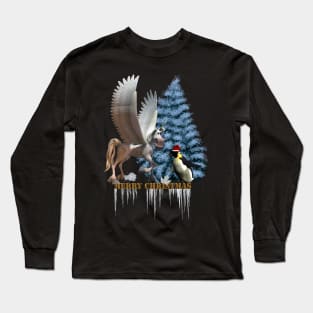 Merry christmas, funny pegasus with penguin Long Sleeve T-Shirt